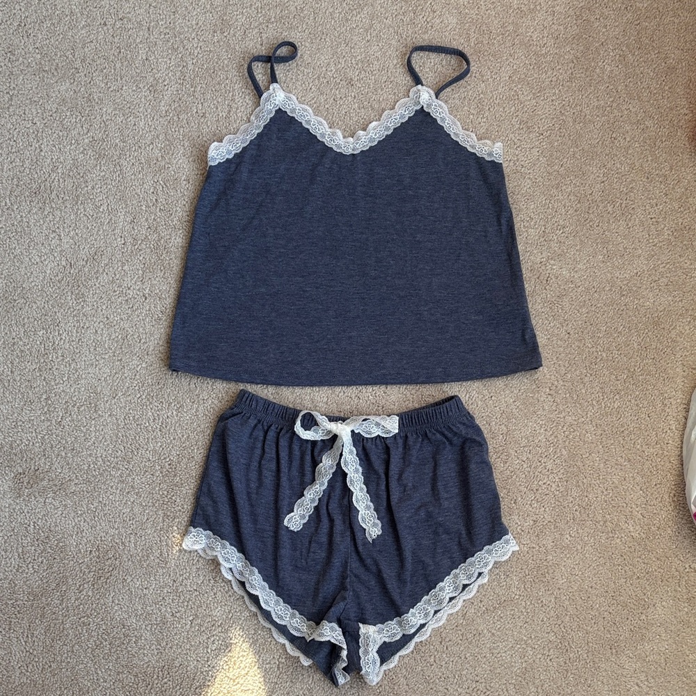 Women's Lace Trim Sleepwear Set - Navy Blue